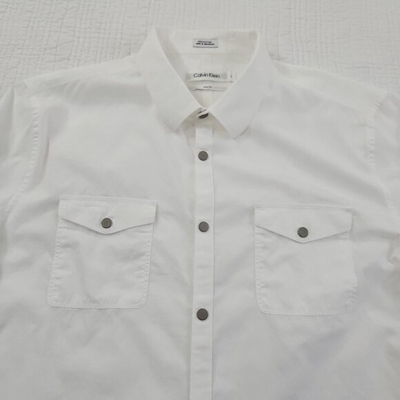 Calvin Klein Button Up Shirt Men's M White Slim Fit Snaps Long Sleeve EUC LN - Picture 3 of 15